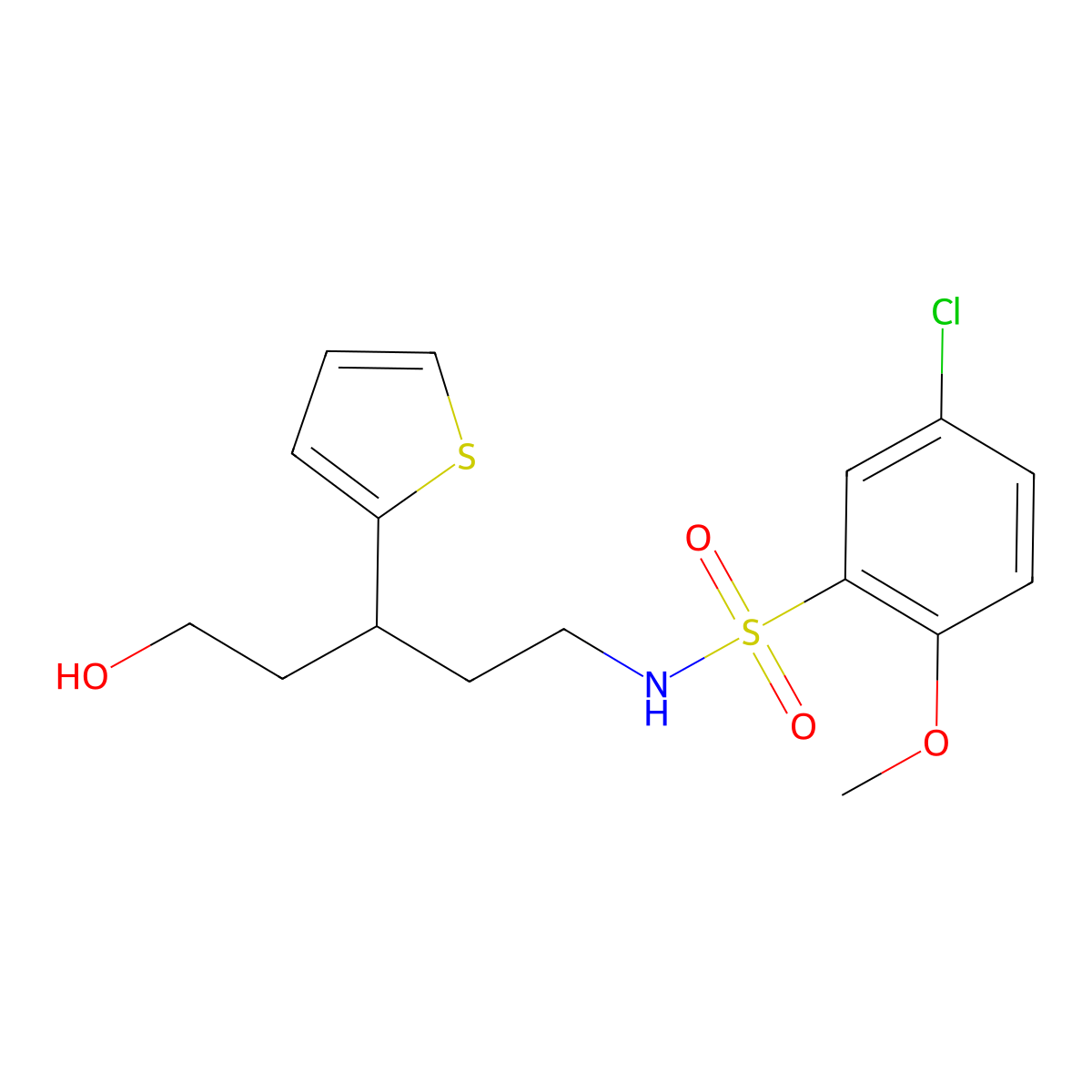 5-chloro-N-(5-hydroxy-3-(thiophen-2-yl)pentyl)-2-methoxybenzenesulfonamide molecular structure, CAS 2034510-69-3
