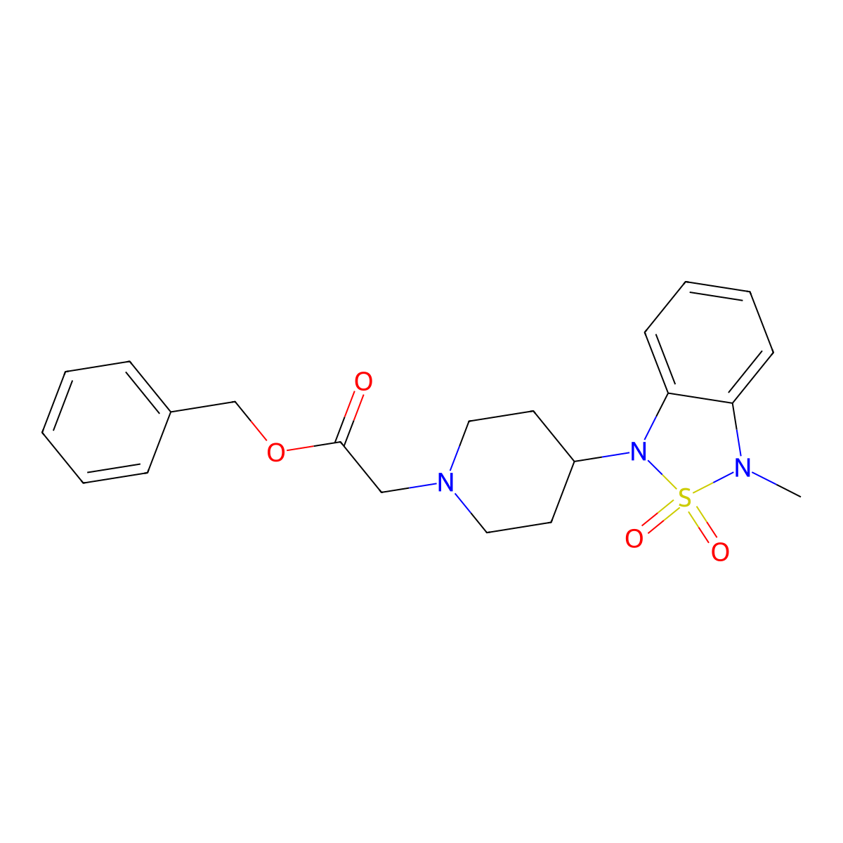 benzyl 2-(4-(3-methyl-2,2-dioxidobenzo[c][1,2,5]thiadiazol-1(3H)-yl)piperidin-1-yl)acetate molecular structure, CAS 2034510-70-6