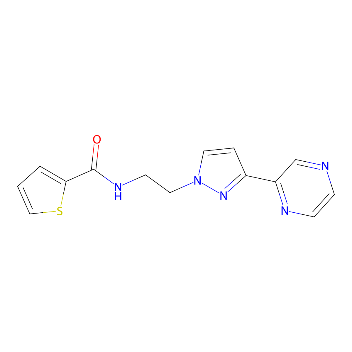 N-(2-(3-(pyrazin-2-yl)-1H-pyrazol-1-yl)ethyl)thiophene-2-carboxamide molecular structure, CAS 2034510-71-7