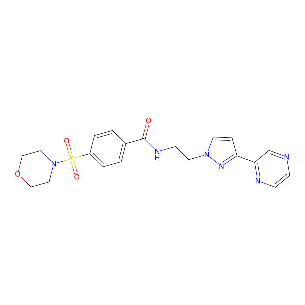 4-(morpholinosulfonyl)-N-(2-(3-(pyrazin-2-yl)-1H-pyrazol-1-yl)ethyl)benzamide molecular structure, CAS 2034510-76-2