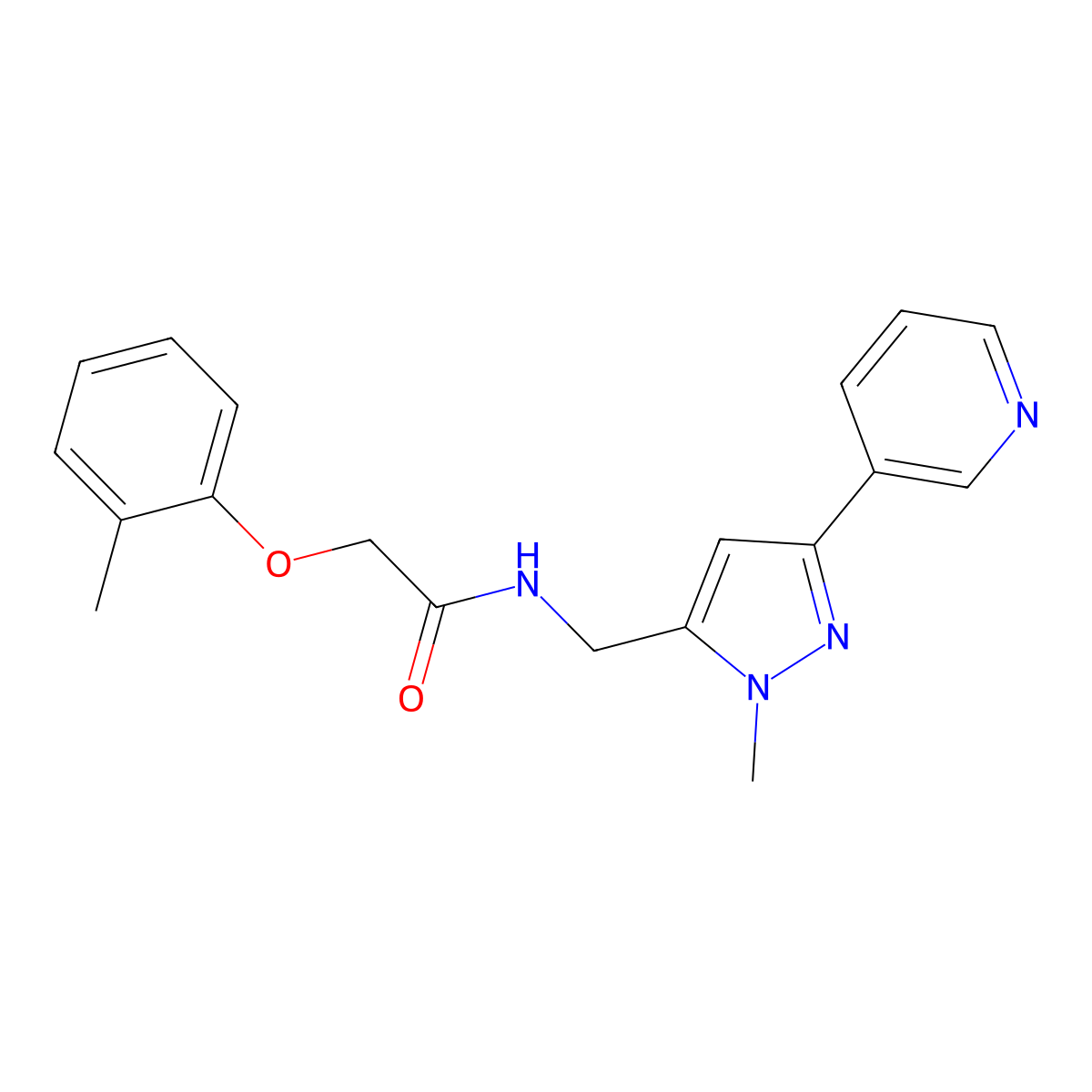 N-((1-methyl-3-(pyridin-3-yl)-1H-pyrazol-5-yl)methyl)-2-(o-tolyloxy)acetamide molecular structure, CAS 2034510-78-4