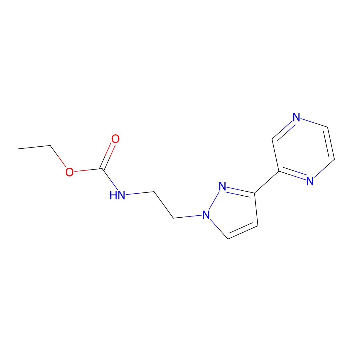 ethyl (2-(3-(pyrazin-2-yl)-1H-pyrazol-1-yl)ethyl)carbamate molecular structure, CAS 2034510-86-4