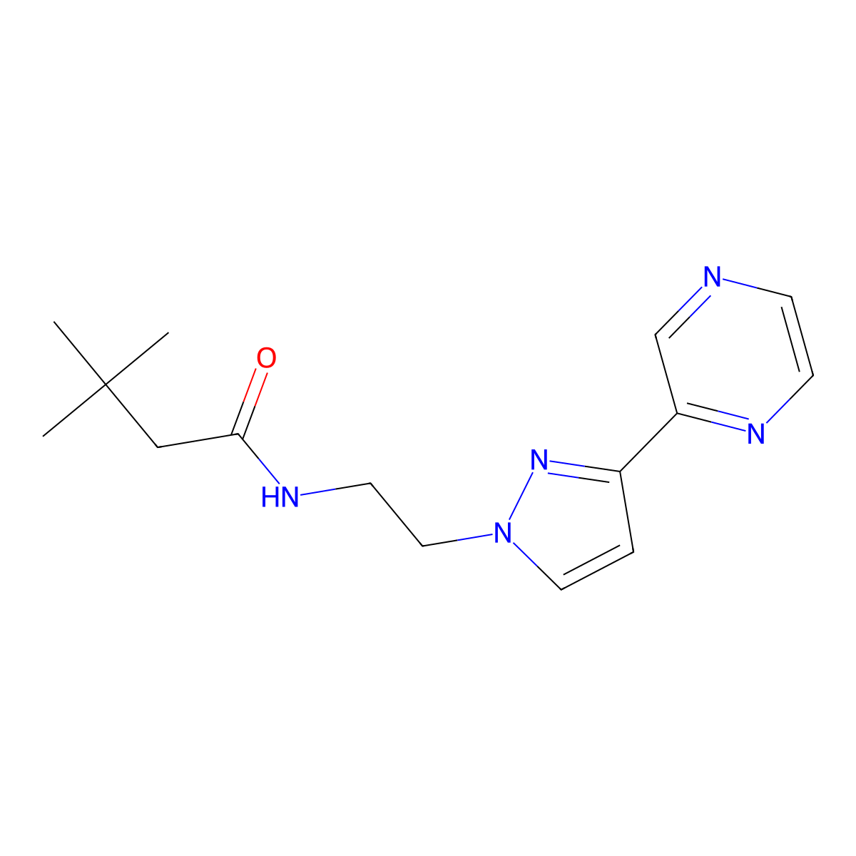 3,3-dimethyl-N-{2-[3-(pyrazin-2-yl)-1H-pyrazol-1-yl]ethyl}butanamide molecular structure, CAS 2034510-94-4