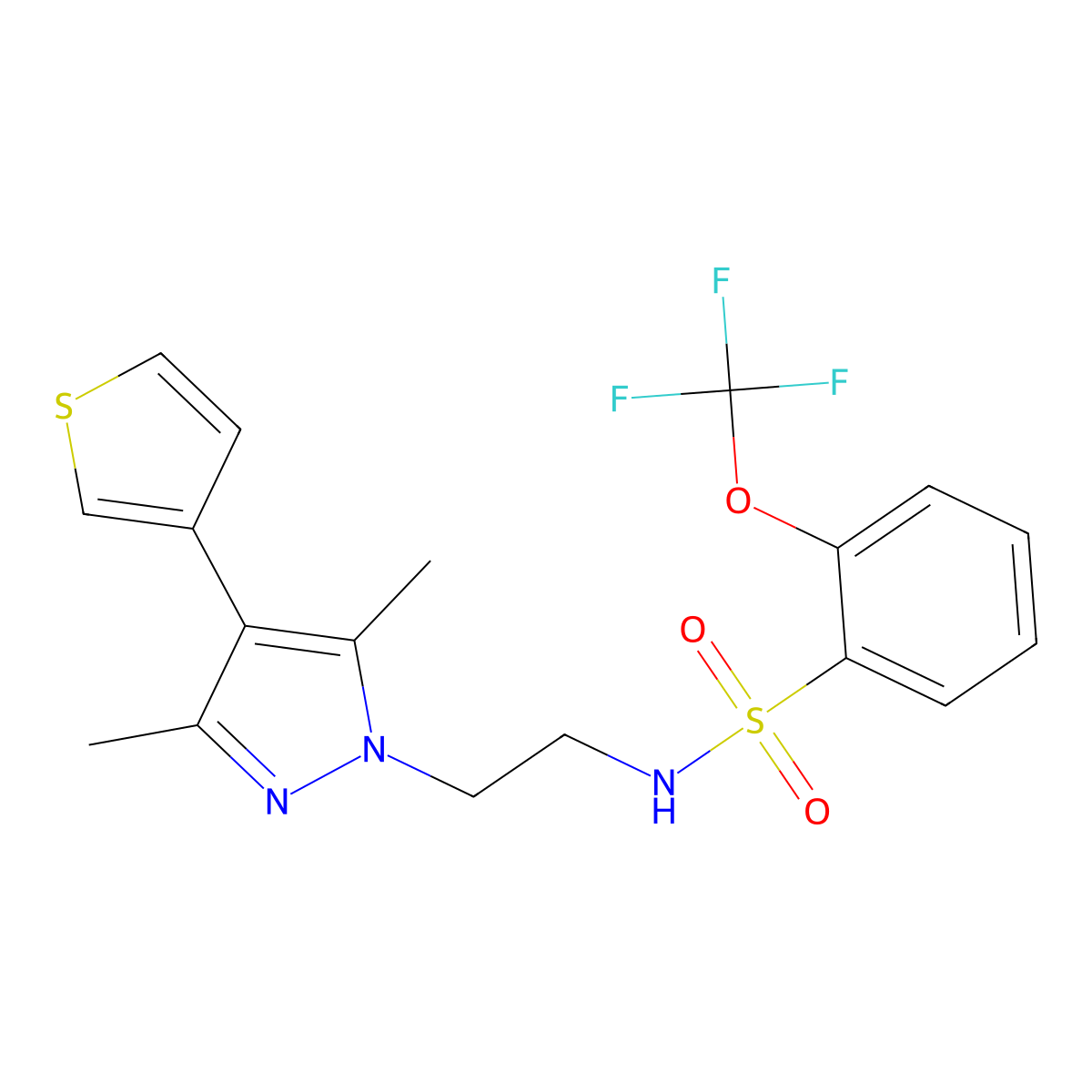 N-(2-(3,5-dimethyl-4-(thiophen-3-yl)-1H-pyrazol-1-yl)ethyl)-2-(trifluoromethoxy)benzenesulfonamide molecular structure, CAS 2034511-05-0