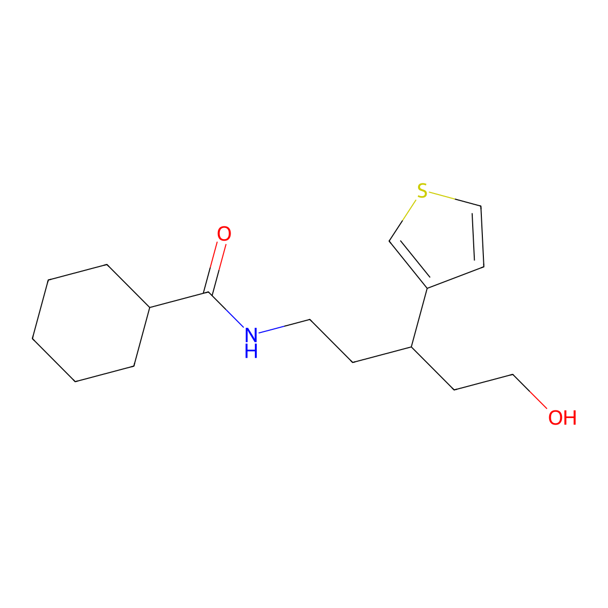 N-[5-hydroxy-3-(thiophen-3-yl)pentyl]cyclohexanecarboxamide molecular structure, CAS 2034511-06-1