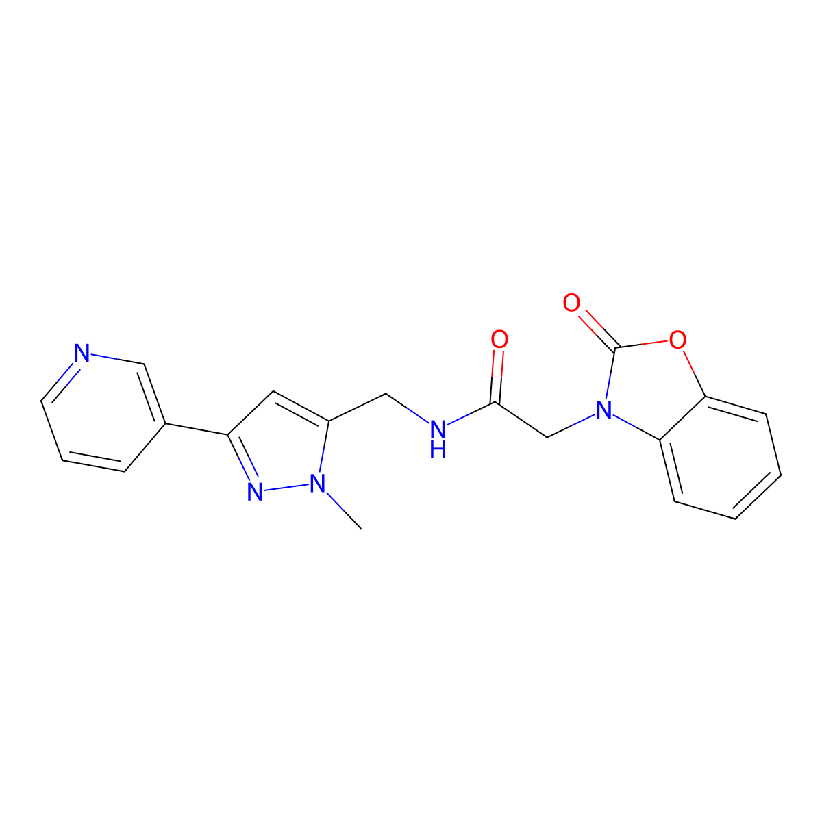 N-((1-methyl-3-(pyridin-3-yl)-1H-pyrazol-5-yl)methyl)-2-(2-oxobenzo[d]oxazol-3(2H)-yl)acetamide molecular structure, CAS 2034511-09-4
