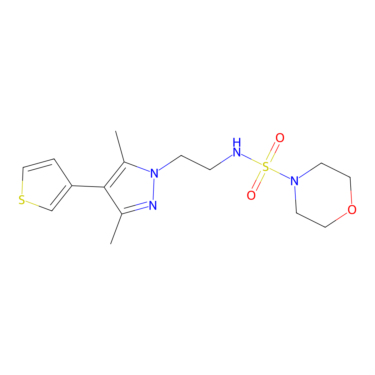 N-(2-(3,5-dimethyl-4-(thiophen-3-yl)-1H-pyrazol-1-yl)ethyl)morpholine-4-sulfonamide molecular structure, CAS 2034511-11-8