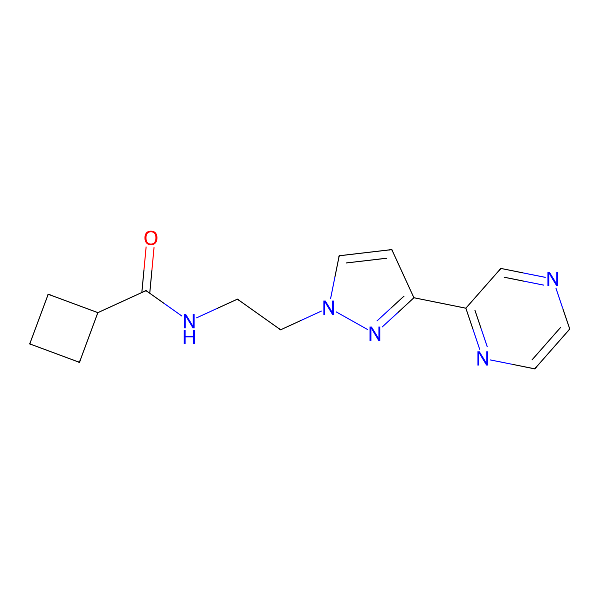 N-(2-(3-(pyrazin-2-yl)-1H-pyrazol-1-yl)ethyl)cyclobutanecarboxamide molecular structure, CAS 2034511-14-1