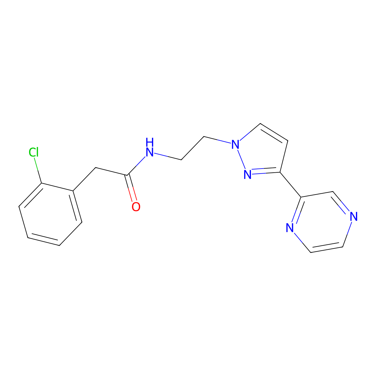 2-(2-chlorophenyl)-N-{2-[3-(pyrazin-2-yl)-1H-pyrazol-1-yl]ethyl}acetamide molecular structure, CAS 2034511-21-0