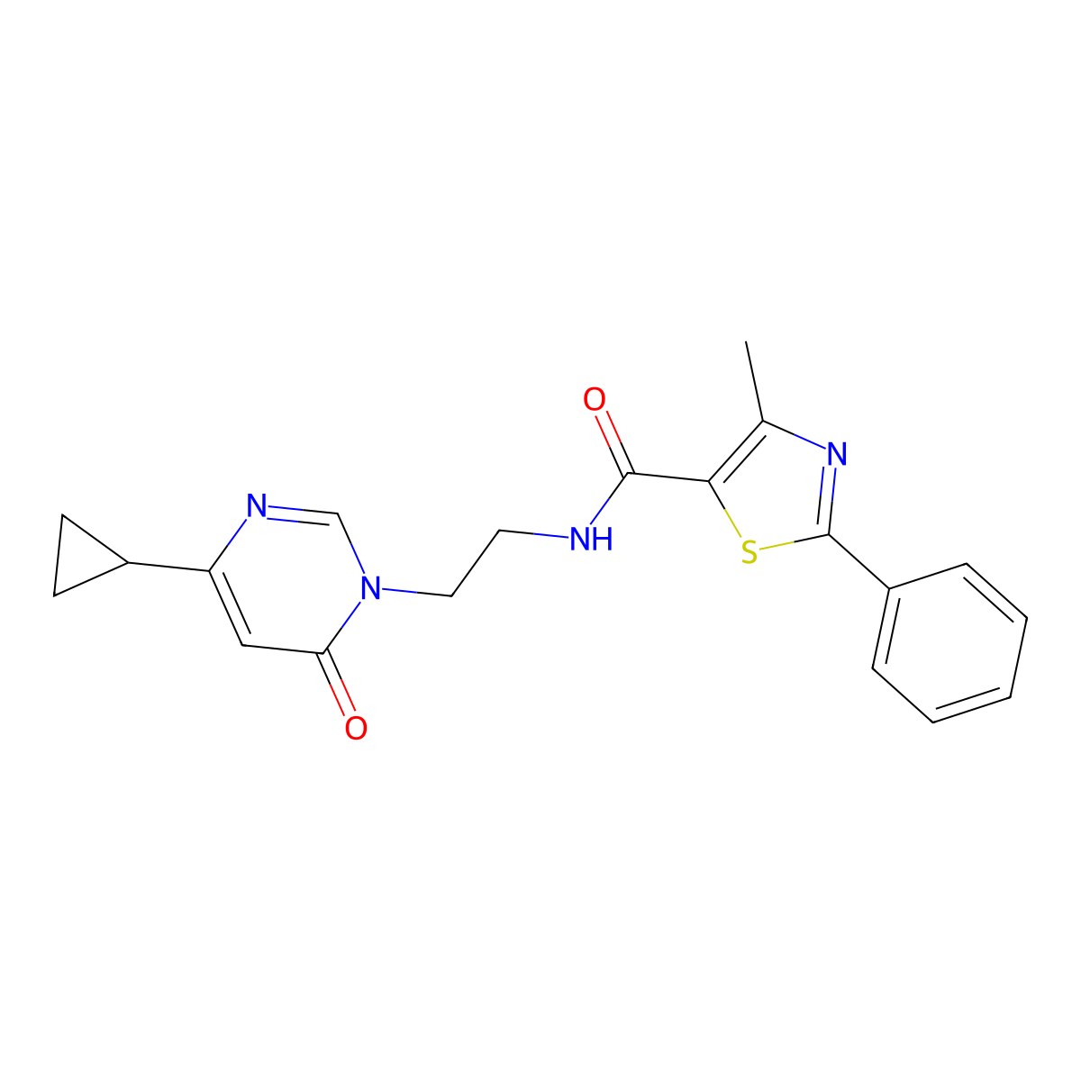 N-(2-(4-cyclopropyl-6-oxopyrimidin-1(6H)-yl)ethyl)-4-methyl-2-phenylthiazole-5-carboxamide molecular structure, CAS 2034511-22-1