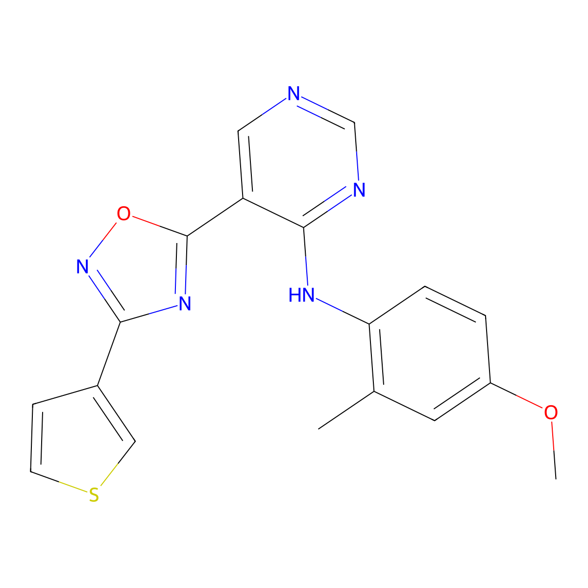 N-(4-methoxy-2-methylphenyl)-5-[3-(thiophen-3-yl)-1,2,4-oxadiazol-5-yl]pyrimidin-4-amine molecular structure, CAS 2034511-26-5