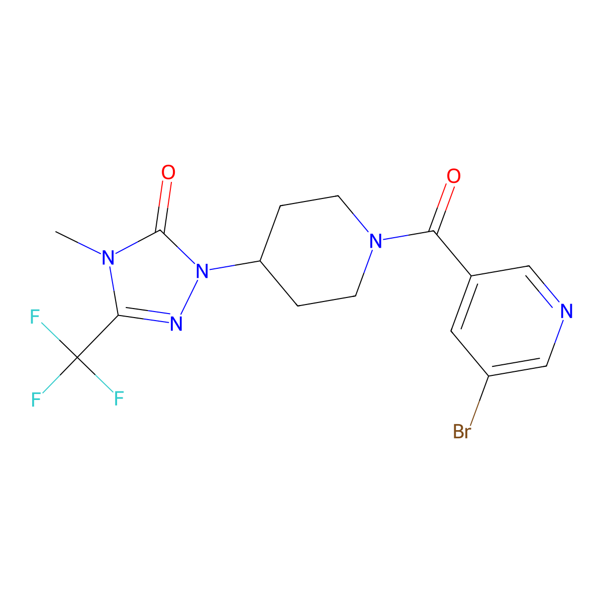 1-(1-(5-bromonicotinoyl)piperidin-4-yl)-4-methyl-3-(trifluoromethyl)-1H-1,2,4-triazol-5(4H)-one molecular structure, CAS 2034511-27-6