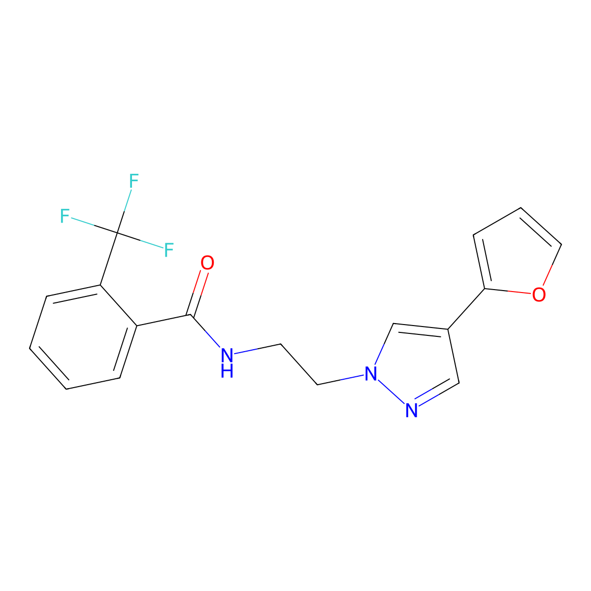 N-{2-[4-(furan-2-yl)-1H-pyrazol-1-yl]ethyl}-2-(trifluoromethyl)benzamide molecular structure, CAS 2034511-28-7