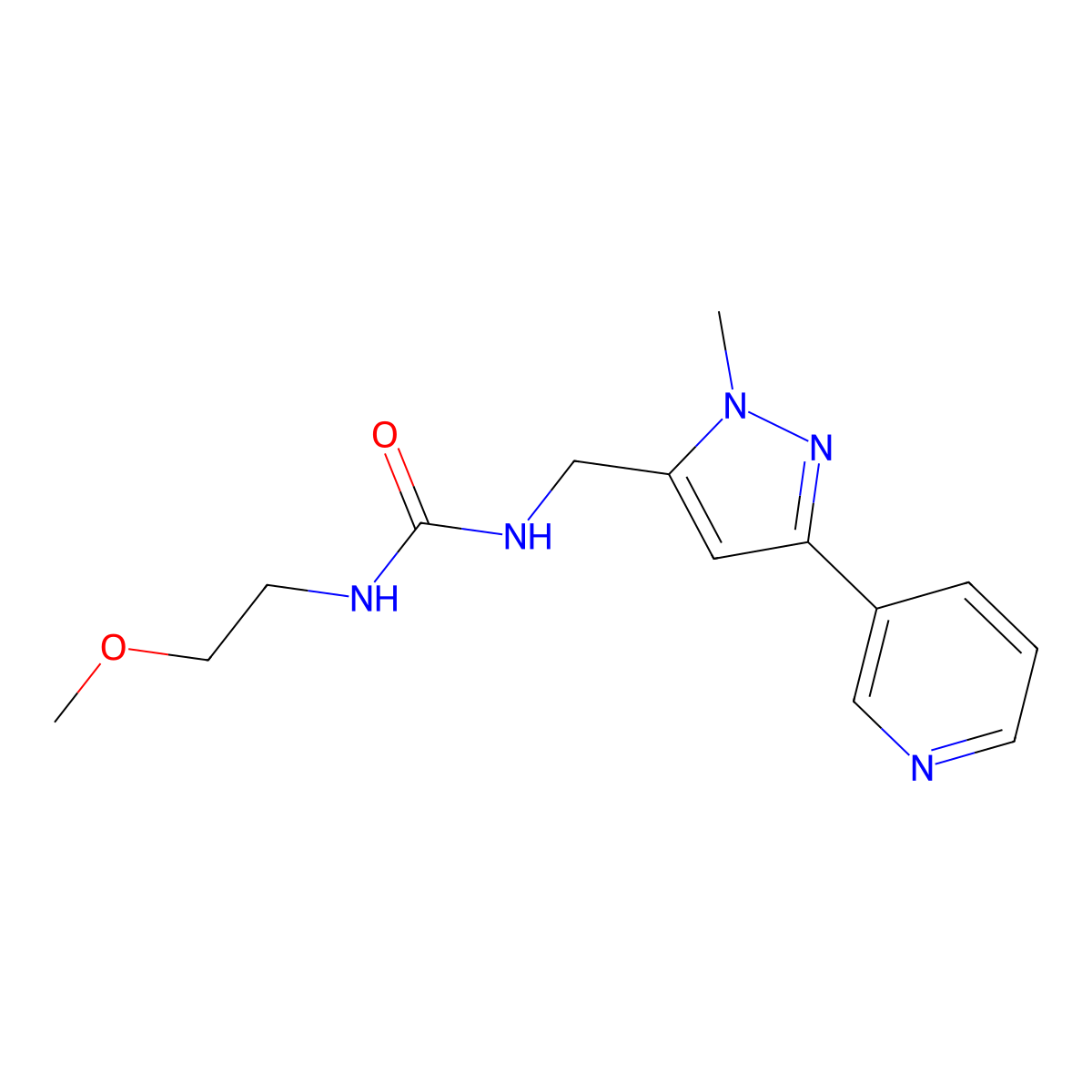 1-(2-methoxyethyl)-3-((1-methyl-3-(pyridin-3-yl)-1H-pyrazol-5-yl)methyl)urea molecular structure, CAS 2034511-32-3