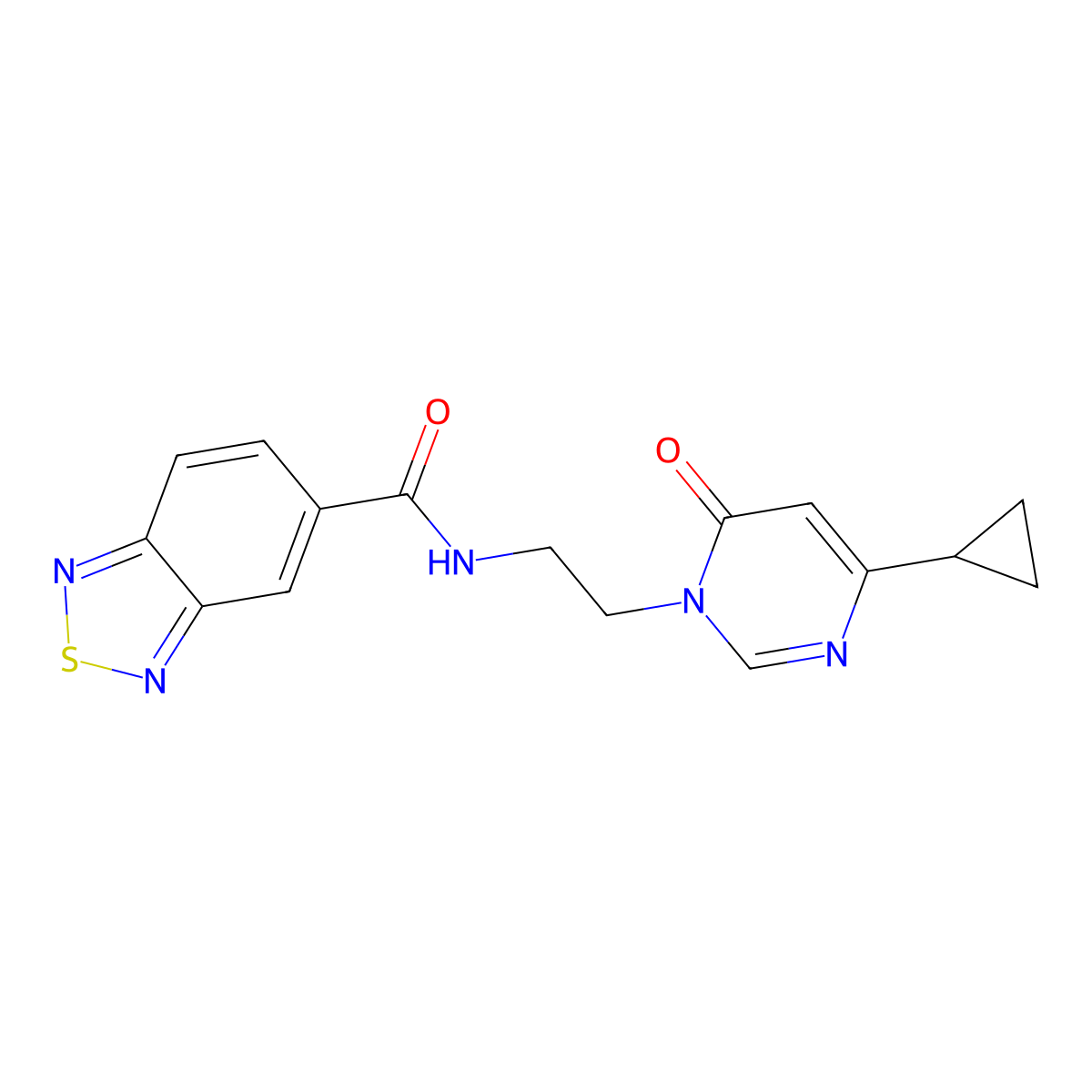 N-(2-(4-cyclopropyl-6-oxopyrimidin-1(6H)-yl)ethyl)benzo[c][1,2,5]thiadiazole-5-carboxamide molecular structure, CAS 2034511-35-6