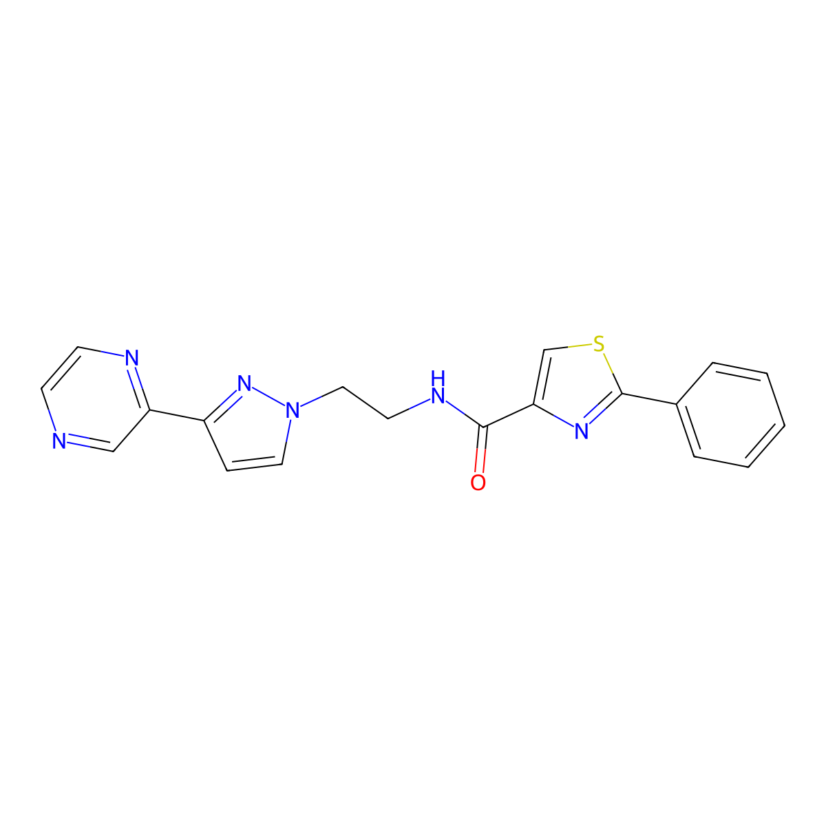 2-phenyl-N-(2-(3-(pyrazin-2-yl)-1H-pyrazol-1-yl)ethyl)thiazole-4-carboxamide molecular structure, CAS 2034511-39-0