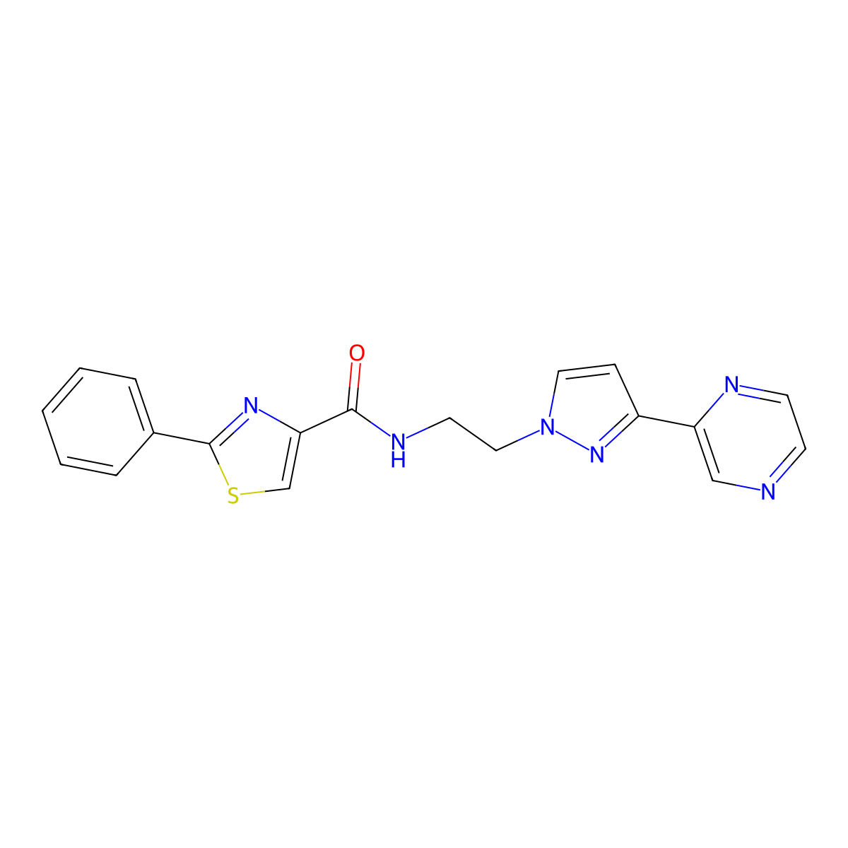 2-phenyl-N-(2-(3-(pyrazin-2-yl)-1H-pyrazol-1-yl)ethyl)thiazole-4-carboxamide molecular structure, CAS 2034511-39-0