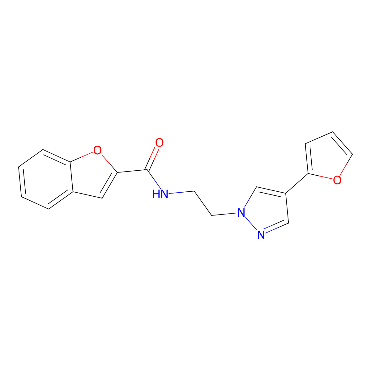 N-(2-(4-(furan-2-yl)-1H-pyrazol-1-yl)ethyl)benzofuran-2-carboxamide molecular structure, CAS 2034511-42-5