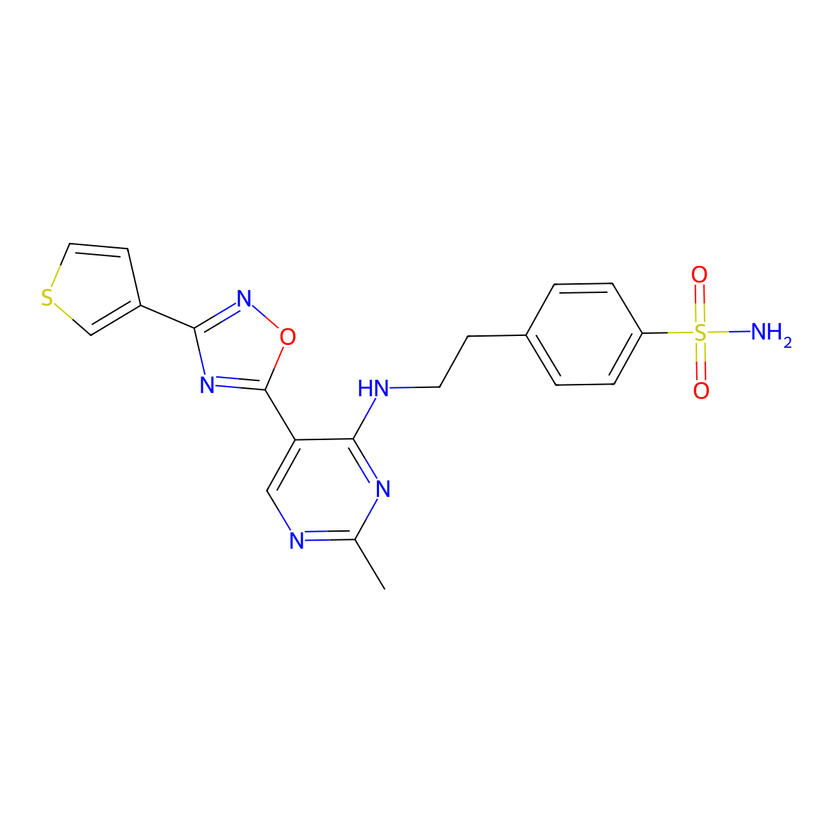 4-(2-((2-Methyl-5-(3-(thiophen-3-yl)-1,2,4-oxadiazol-5-yl)pyrimidin-4-yl)amino)ethyl)benzenesulfonamide molecular structure, CAS 2034511-43-6