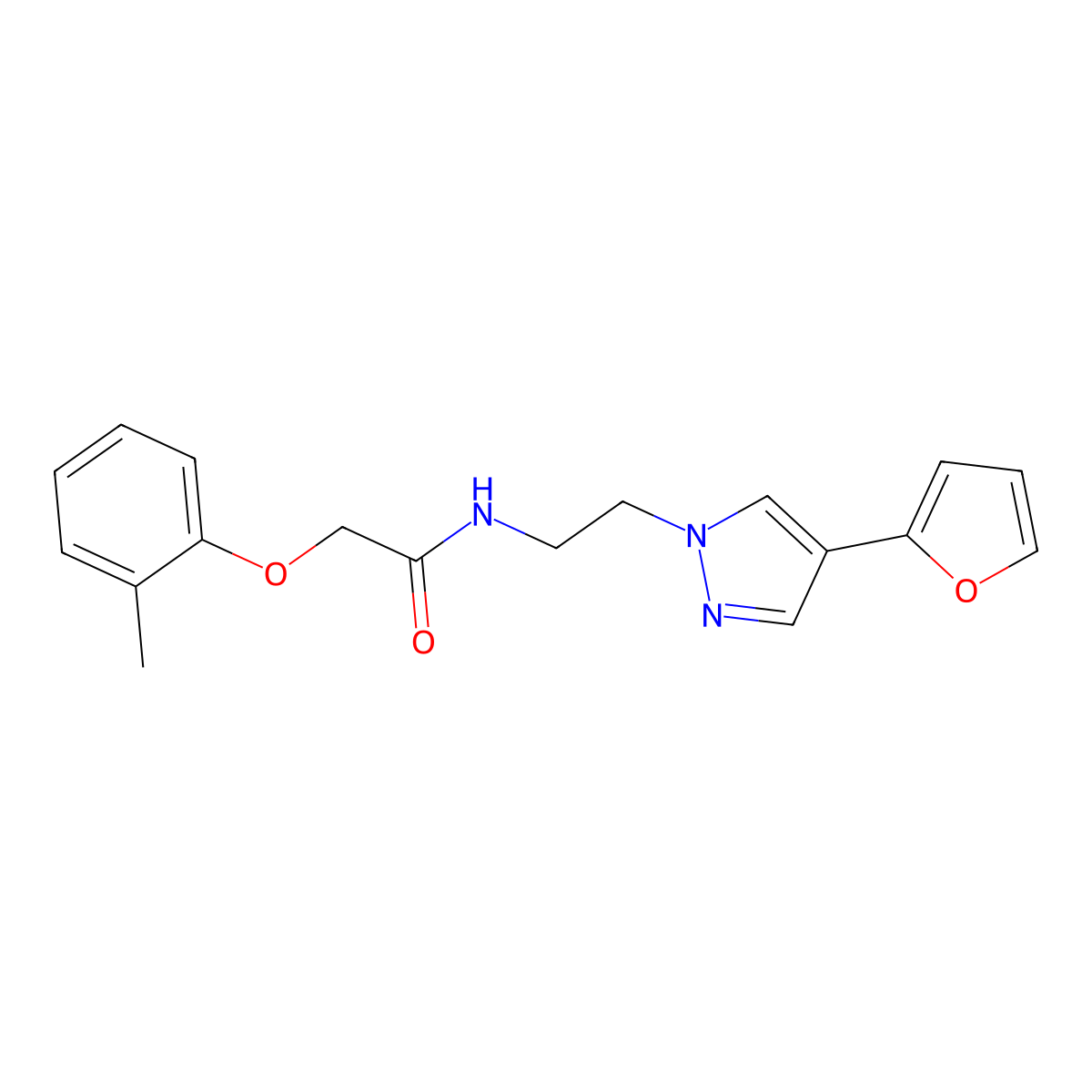 N-(2-(4-(furan-2-yl)-1H-pyrazol-1-yl)ethyl)-2-(o-tolyloxy)acetamide molecular structure, CAS 2034511-48-1