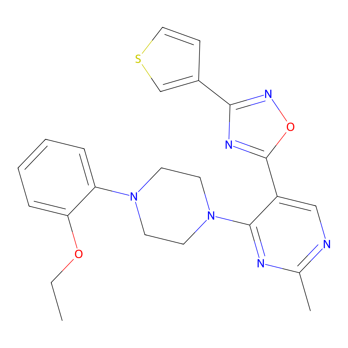 5-(4-(4-(2-Ethoxyphenyl)piperazin-1-yl)-2-methylpyrimidin-5-yl)-3-(thiophen-3-yl)-1,2,4-oxadiazole molecular structure, CAS 2034511-49-2