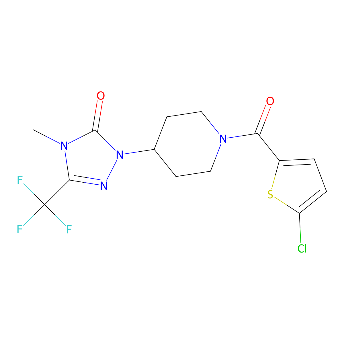 1-(1-(5-chlorothiophene-2-carbonyl)piperidin-4-yl)-4-methyl-3-(trifluoromethyl)-1H-1,2,4-triazol-5(4H)-one molecular structure, CAS 2034511-52-7