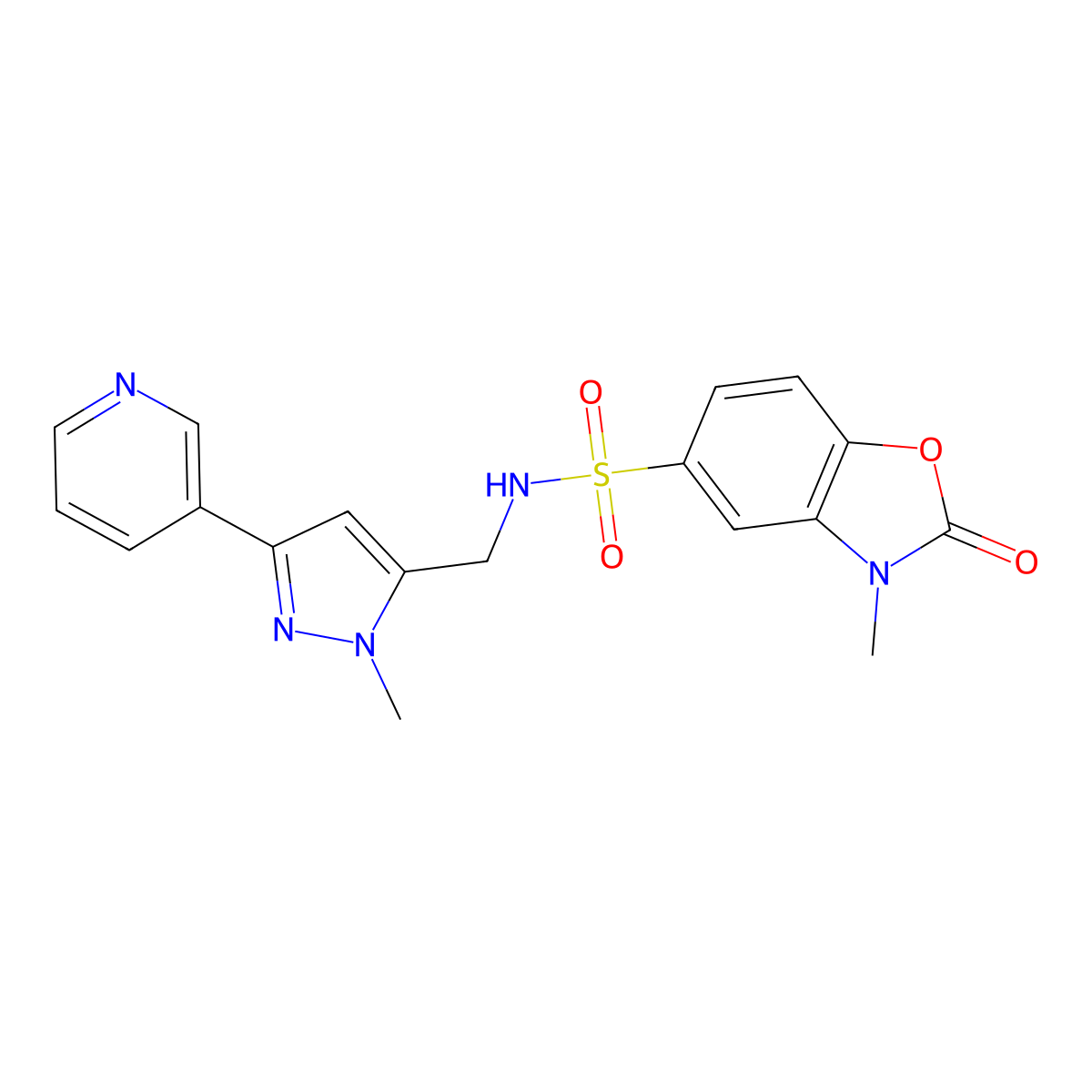 3-methyl-N-((1-methyl-3-(pyridin-3-yl)-1H-pyrazol-5-yl)methyl)-2-oxo-2,3-dihydrobenzo[d]oxazole-5-sulfonamide molecular structure, CAS 2034511-62-9