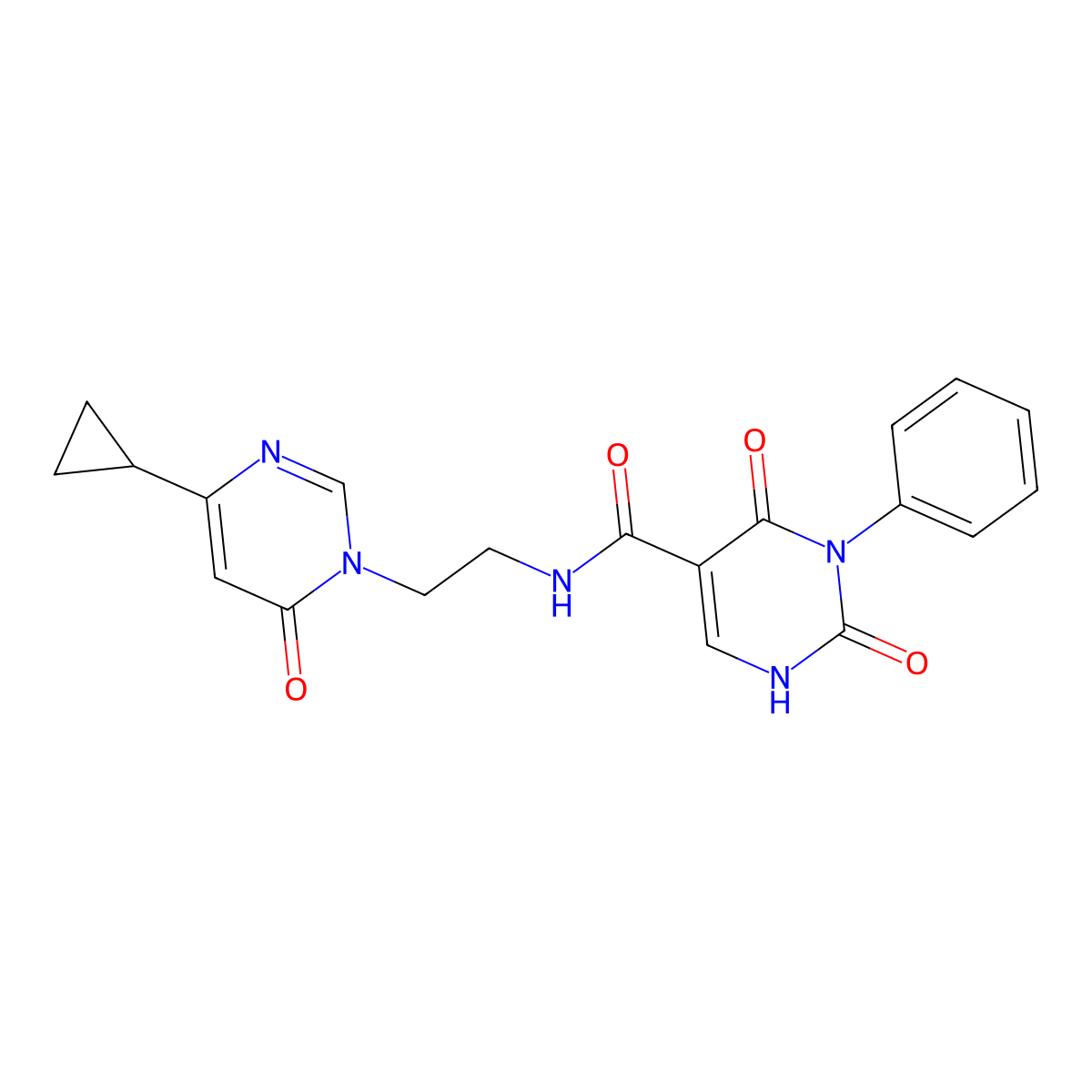 N-(2-(4-cyclopropyl-6-oxopyrimidin-1(6H)-yl)ethyl)-2,4-dioxo-3-phenyl-1,2,3,4-tetrahydropyrimidine-5-carboxamide molecular structure, CAS 2034511-65-2