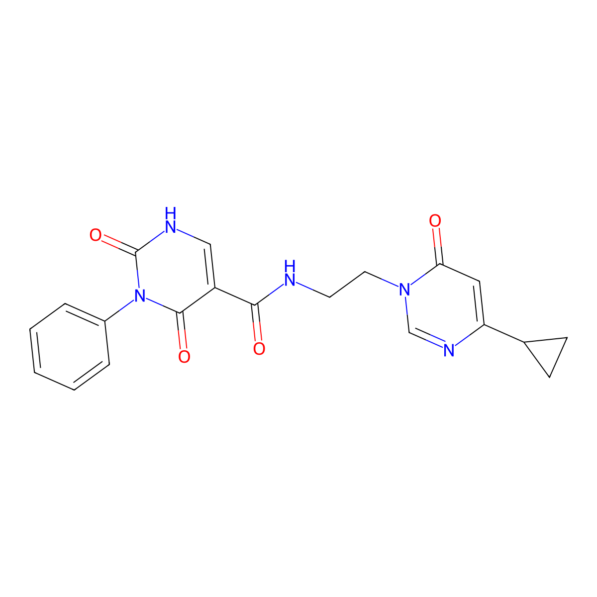N-(2-(4-cyclopropyl-6-oxopyrimidin-1(6H)-yl)ethyl)-2,4-dioxo-3-phenyl-1,2,3,4-tetrahydropyrimidine-5-carboxamide molecular structure, CAS 2034511-65-2