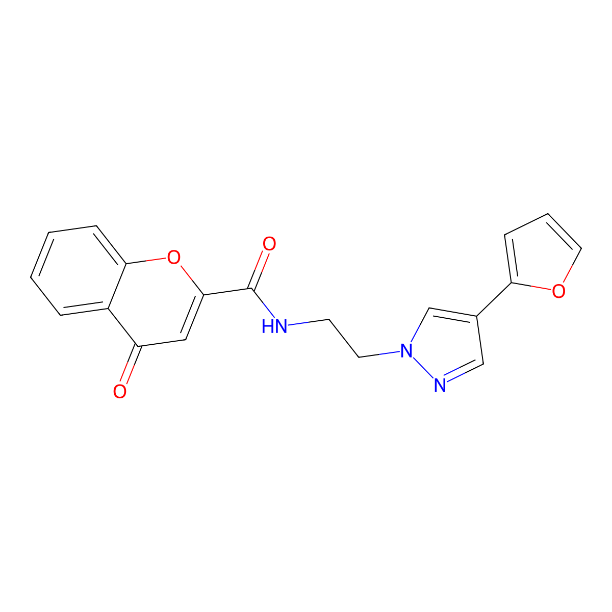 N-{2-[4-(furan-2-yl)-1H-pyrazol-1-yl]ethyl}-4-oxo-4H-chromene-2-carboxamide molecular structure, CAS 2034511-66-3
