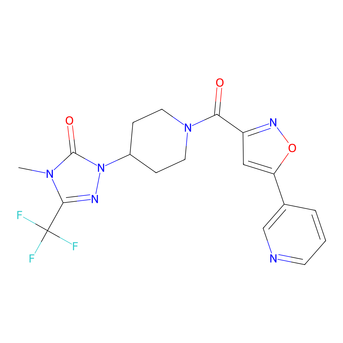 4-methyl-1-(1-(5-(pyridin-3-yl)isoxazole-3-carbonyl)piperidin-4-yl)-3-(trifluoromethyl)-1H-1,2,4-triazol-5(4H)-one molecular structure, CAS 2034511-67-4