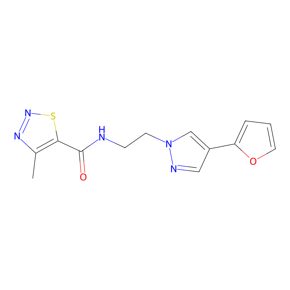 N-{2-[4-(furan-2-yl)-1H-pyrazol-1-yl]ethyl}-4-methyl-1,2,3-thiadiazole-5-carboxamide molecular structure, CAS 2034511-70-9
