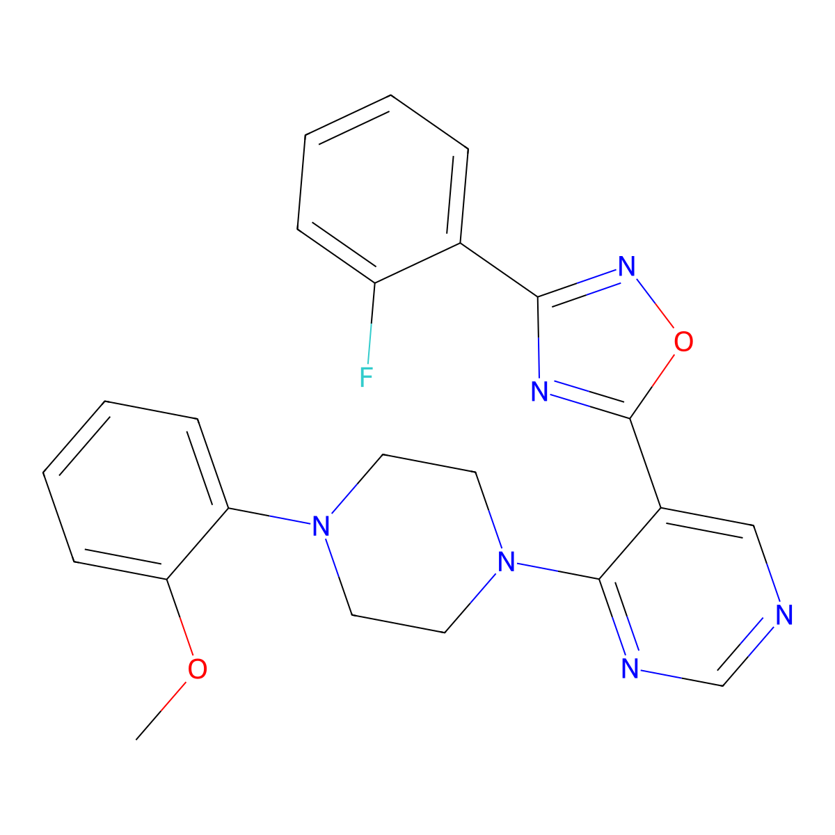 3-(2-Fluorophenyl)-5-(4-(4-(2-methoxyphenyl)piperazin-1-yl)pyrimidin-5-yl)-1,2,4-oxadiazole molecular structure, CAS 2034511-71-0