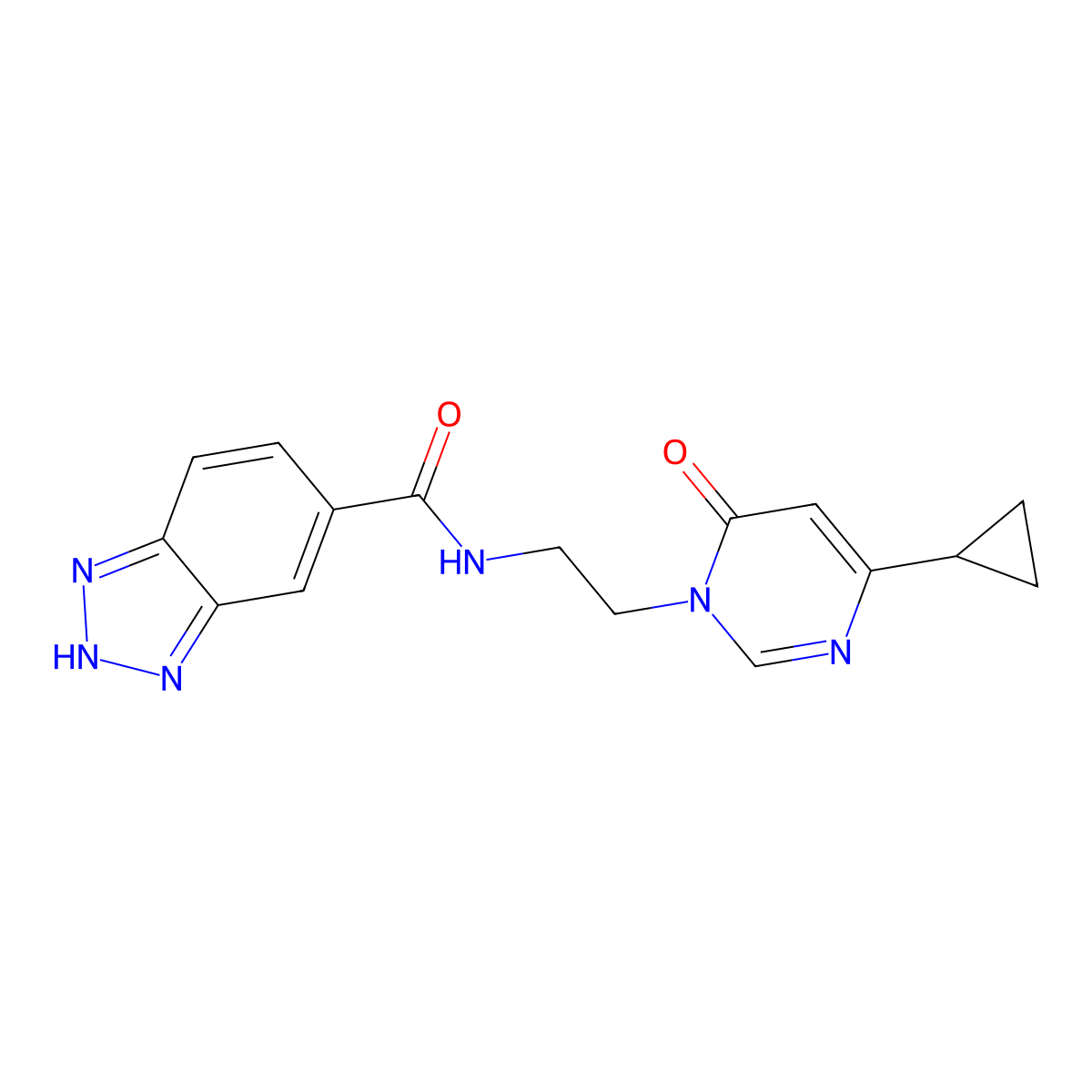 N-(2-(4-cyclopropyl-6-oxopyrimidin-1(6H)-yl)ethyl)-1H-benzo[d][1,2,3]triazole-5-carboxamide molecular structure, CAS 2034511-75-4