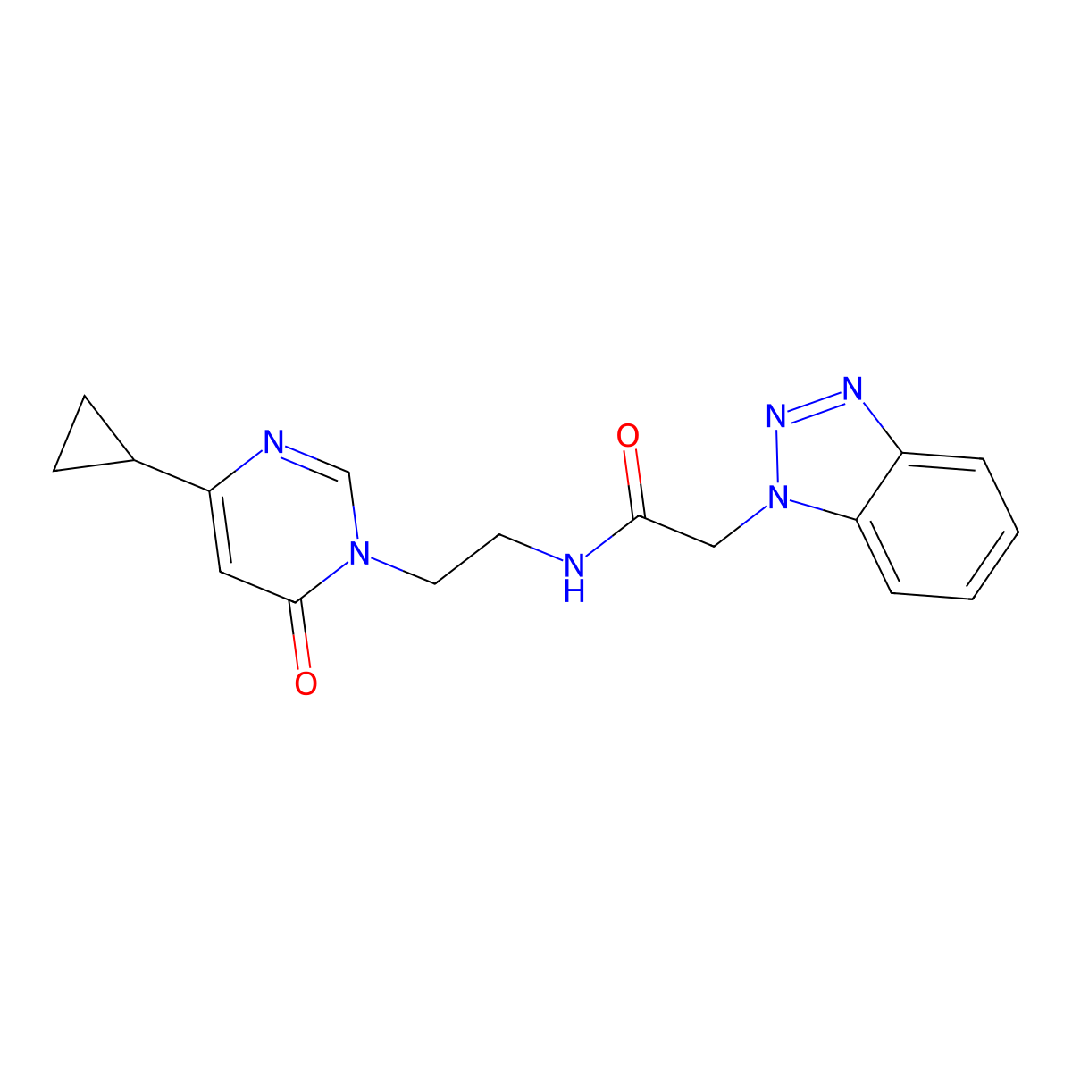 2-(1H-benzo[d][1,2,3]triazol-1-yl)-N-(2-(4-cyclopropyl-6-oxopyrimidin-1(6H)-yl)ethyl)acetamide molecular structure, CAS 2034511-79-8