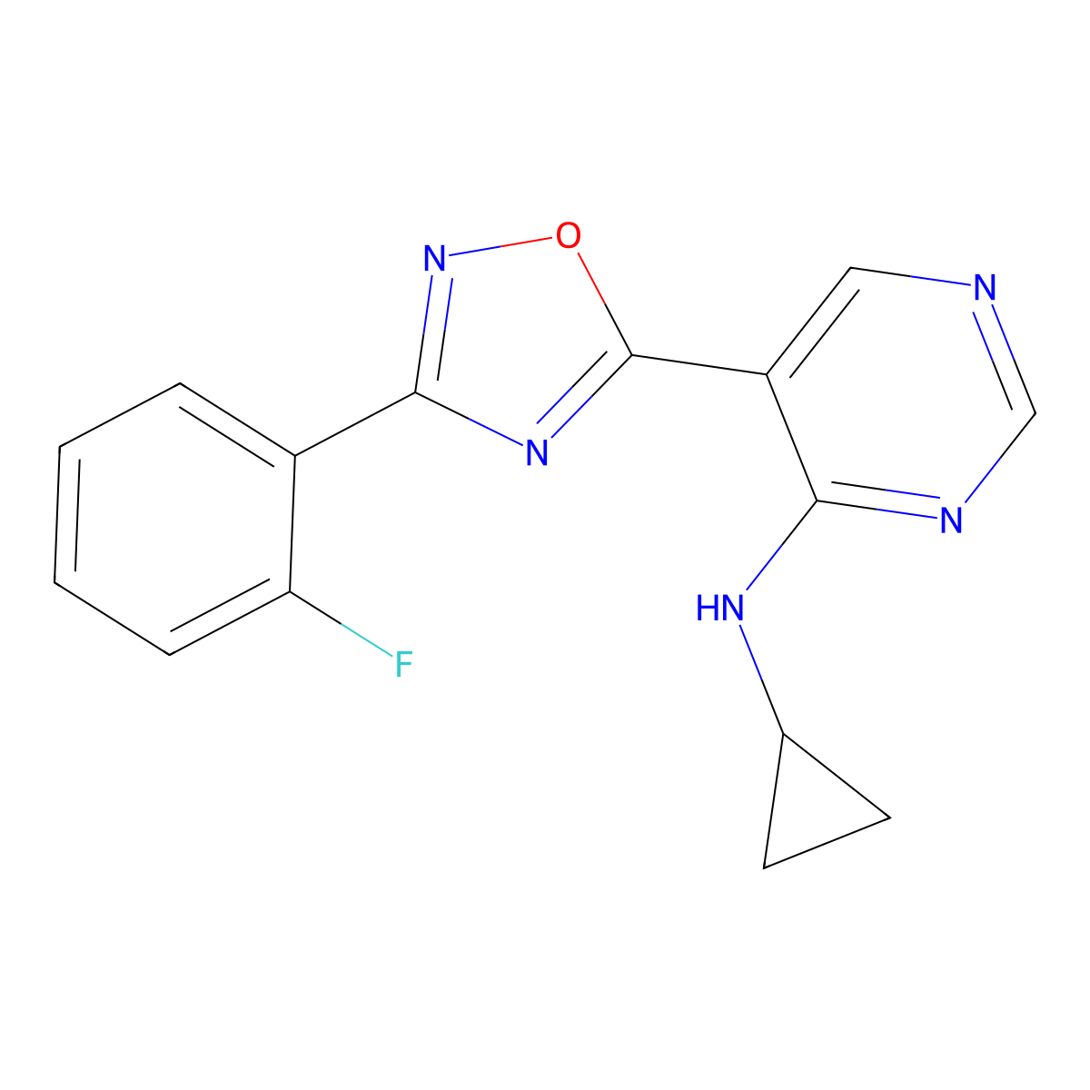 N-cyclopropyl-5-[3-(2-fluorophenyl)-1,2,4-oxadiazol-5-yl]pyrimidin-4-amine molecular structure, CAS 2034511-80-1