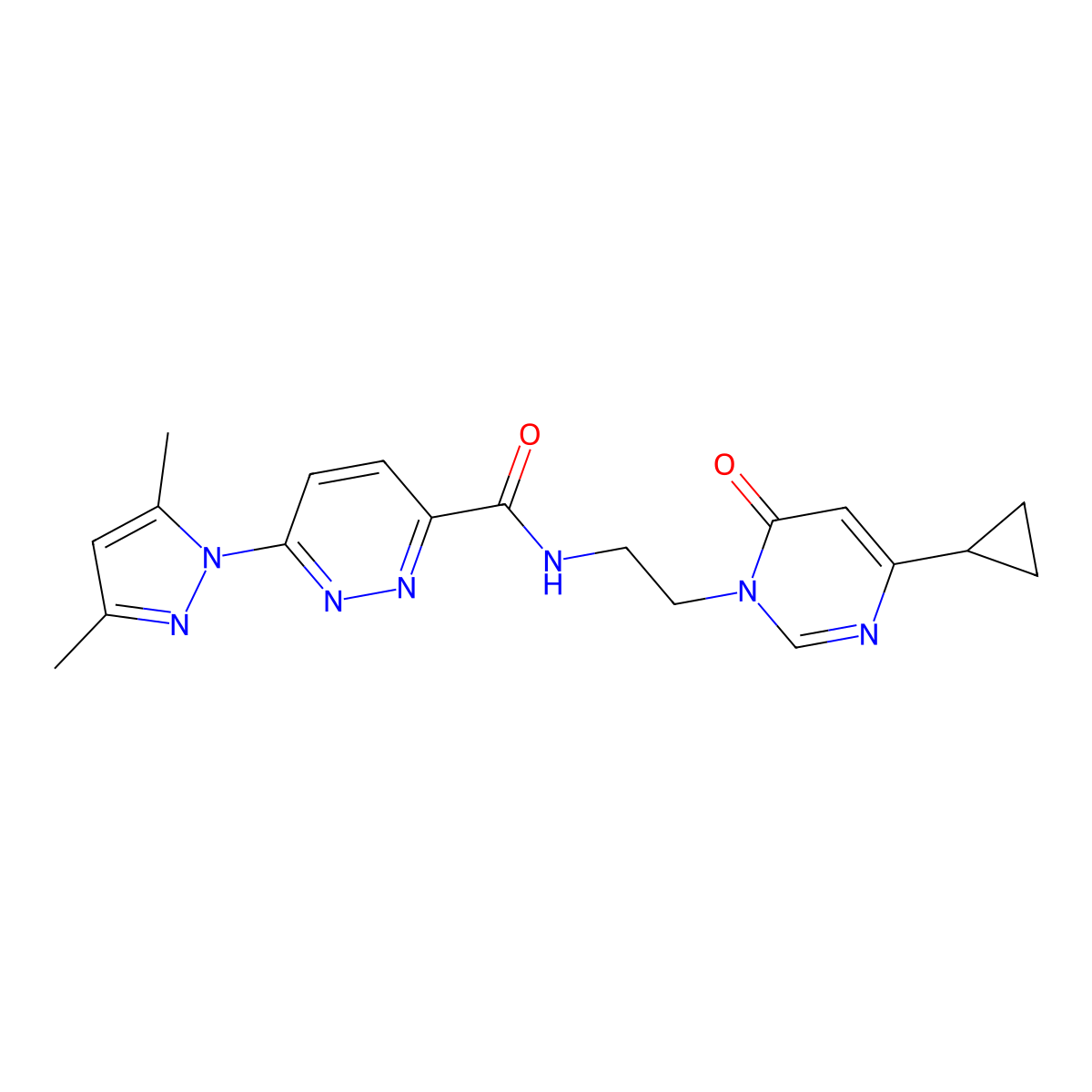 N-(2-(4-cyclopropyl-6-oxopyrimidin-1(6H)-yl)ethyl)-6-(3,5-dimethyl-1H-pyrazol-1-yl)pyridazine-3-carboxamide molecular structure, CAS 2034511-83-4