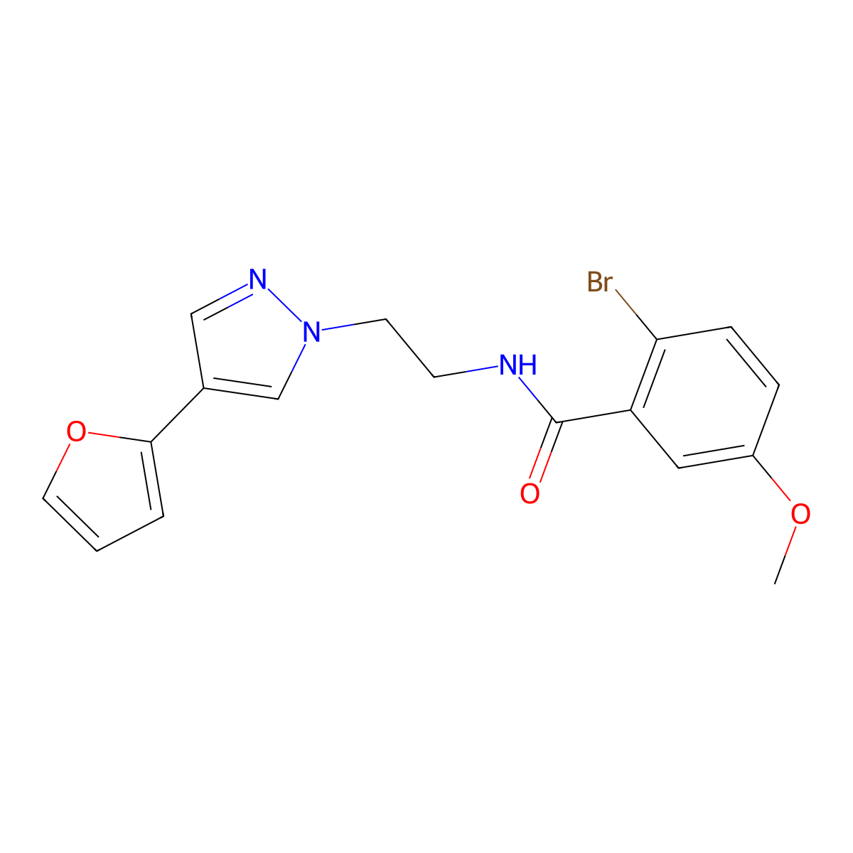 2-bromo-N-(2-(4-(furan-2-yl)-1H-pyrazol-1-yl)ethyl)-5-methoxybenzamide molecular structure, CAS 2034511-85-6