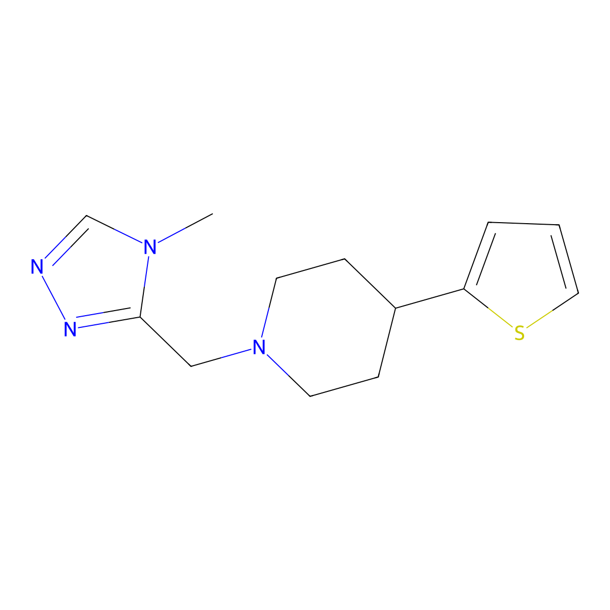 1-((4-methyl-4H-1,2,4-triazol-3-yl)methyl)-4-(thiophen-2-yl)piperidine molecular structure, CAS 2034511-86-7