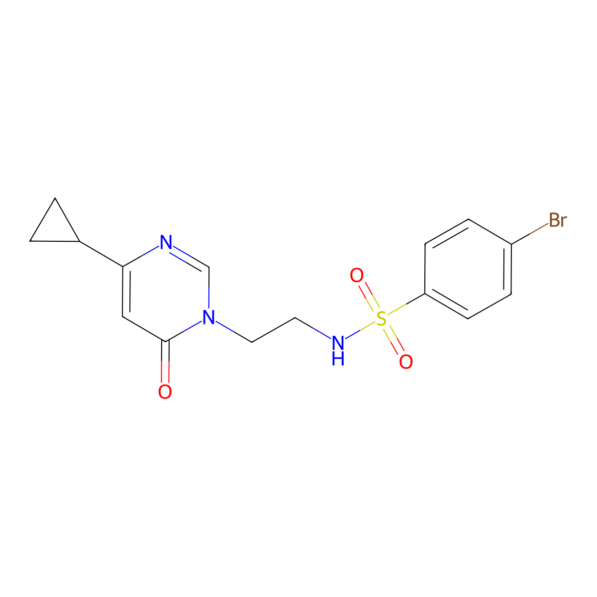 4-bromo-N-(2-(4-cyclopropyl-6-oxopyrimidin-1(6H)-yl)ethyl)benzenesulfonamide molecular structure, CAS 2034511-90-3