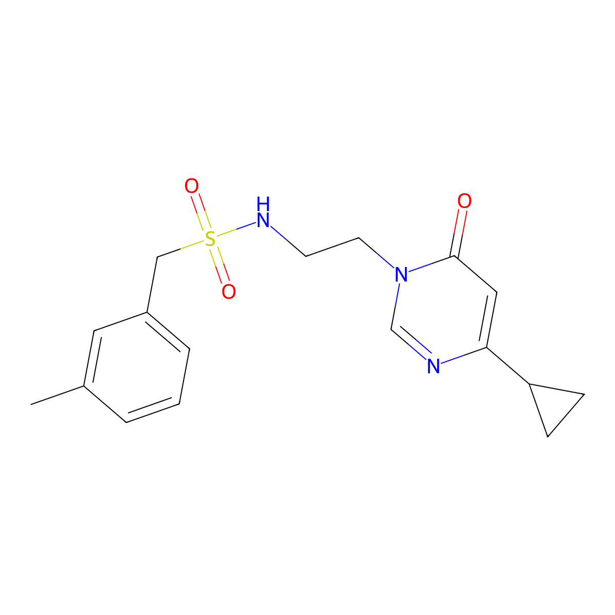 N-[2-(4-cyclopropyl-6-oxo-1,6-dihydropyrimidin-1-yl)ethyl]-1-(3-methylphenyl)methanesulfonamide molecular structure, CAS 2034511-95-8
