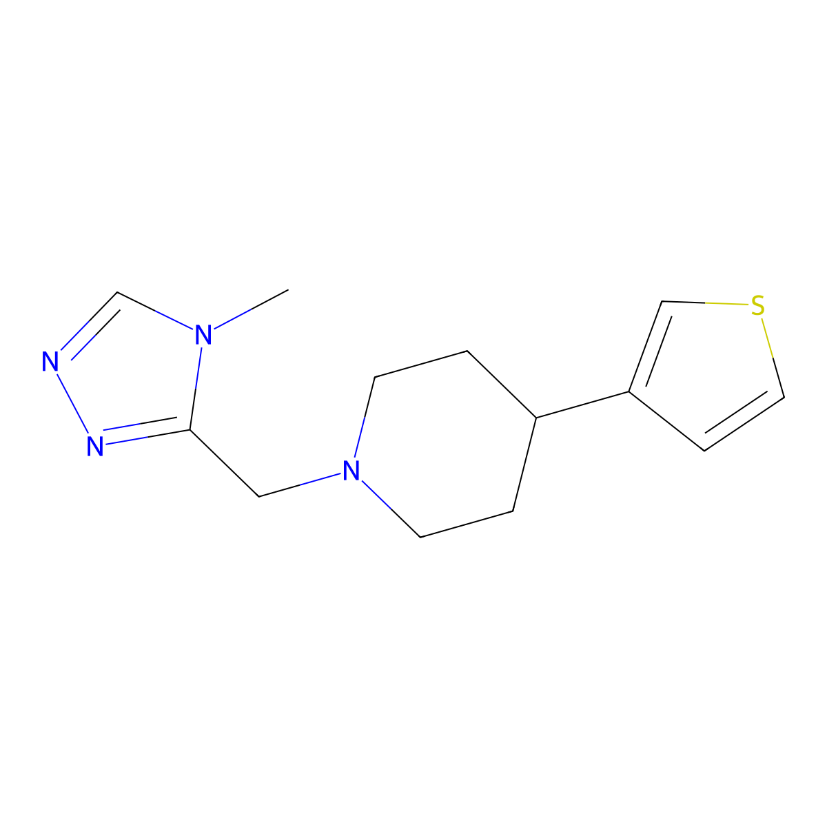 1-((4-methyl-4H-1,2,4-triazol-3-yl)methyl)-4-(thiophen-3-yl)piperidine molecular structure, CAS 2034511-97-0