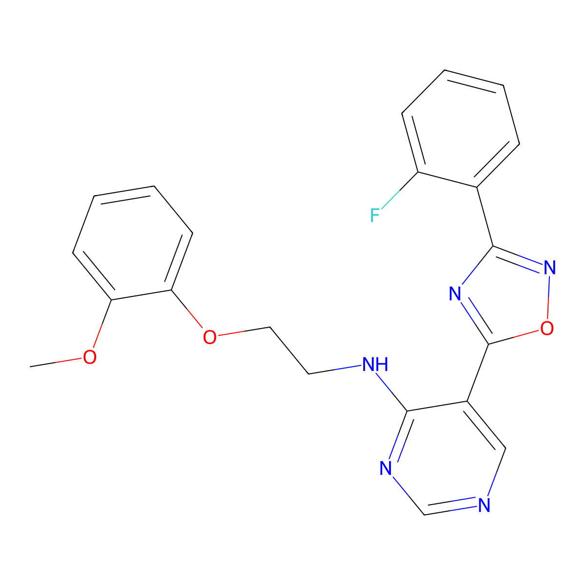 5-(3-(2-fluorophenyl)-1,2,4-oxadiazol-5-yl)-N-(2-(2-methoxyphenoxy)ethyl)pyrimidin-4-amine molecular structure, CAS 2034511-98-1
