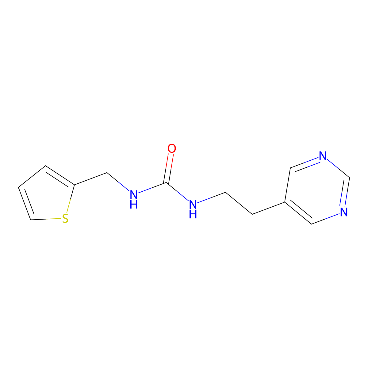 1-(2-(Pyrimidin-5-yl)ethyl)-3-(thiophen-2-ylmethyl)urea molecular structure, CAS 2034512-06-4