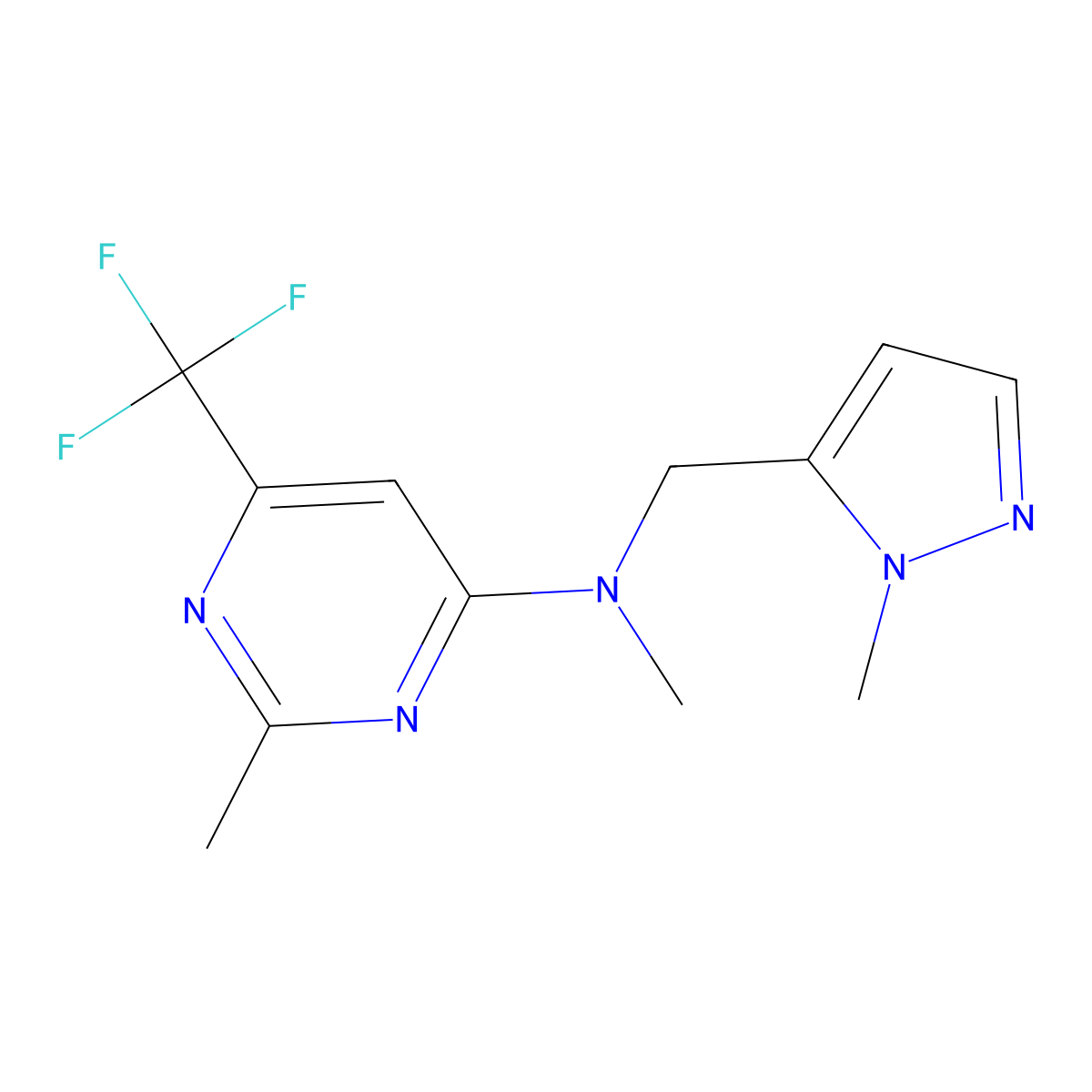N,2-dimethyl-N-[(1-methyl-1H-pyrazol-5-yl)methyl]-6-(trifluoromethyl)pyrimidin-4-amine molecular structure, CAS 2034512-08-6