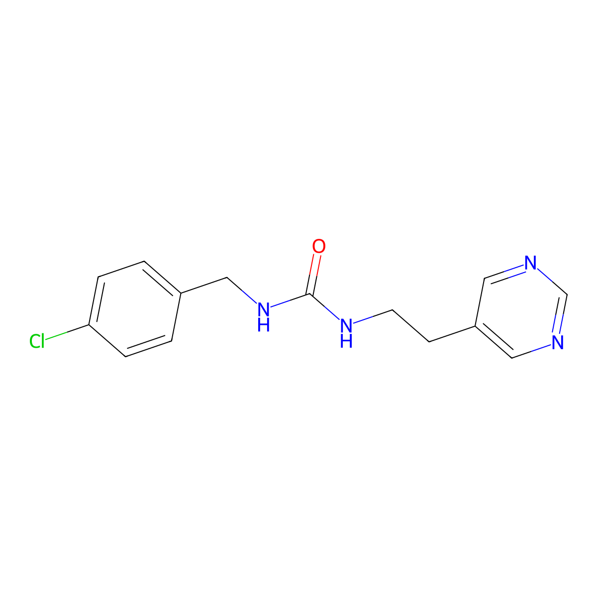 1-(4-Chlorobenzyl)-3-(2-(pyrimidin-5-yl)ethyl)urea molecular structure, CAS 2034512-11-1