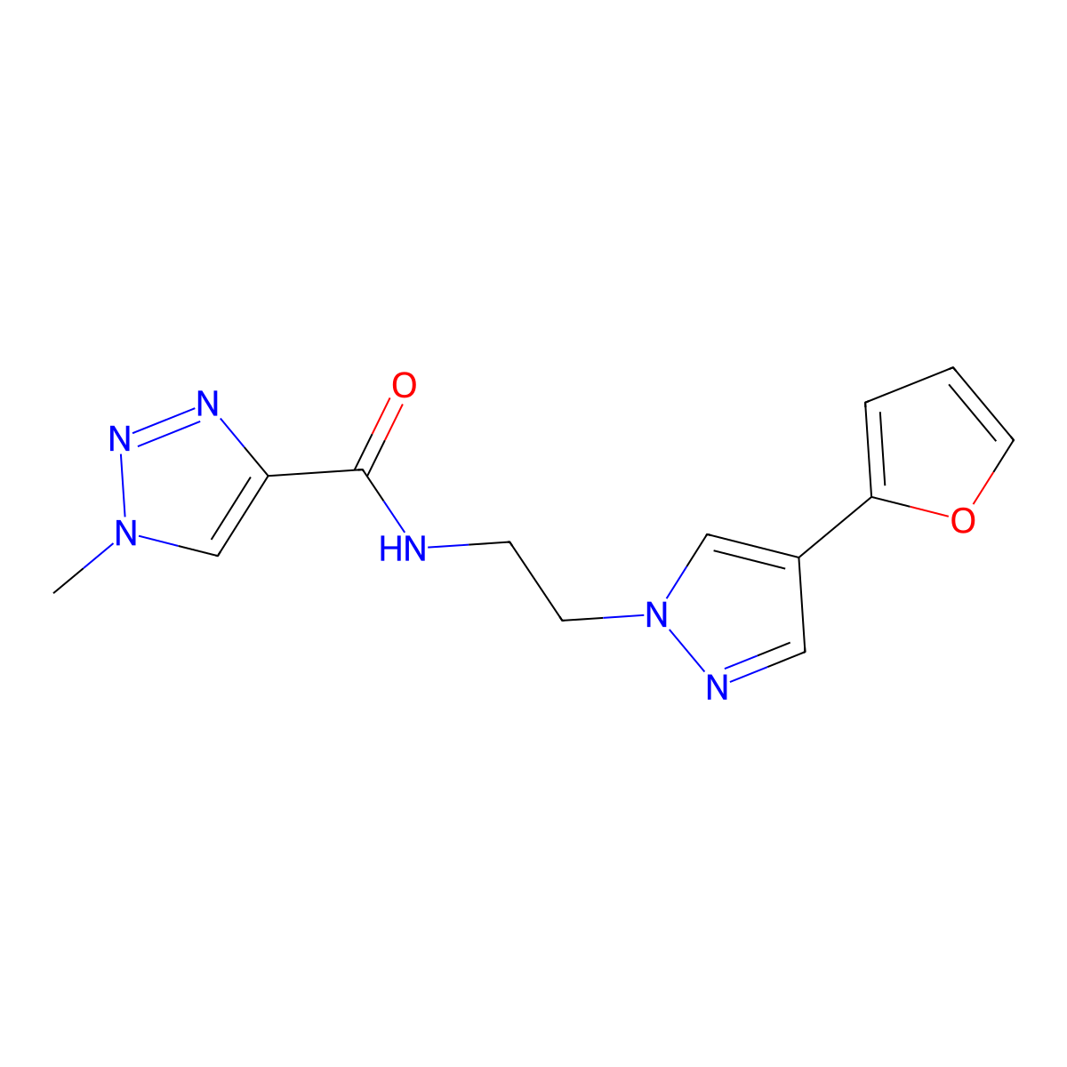 N-(2-(4-(furan-2-yl)-1H-pyrazol-1-yl)ethyl)-1-methyl-1H-1,2,3-triazole-4-carboxamide molecular structure, CAS 2034512-20-2