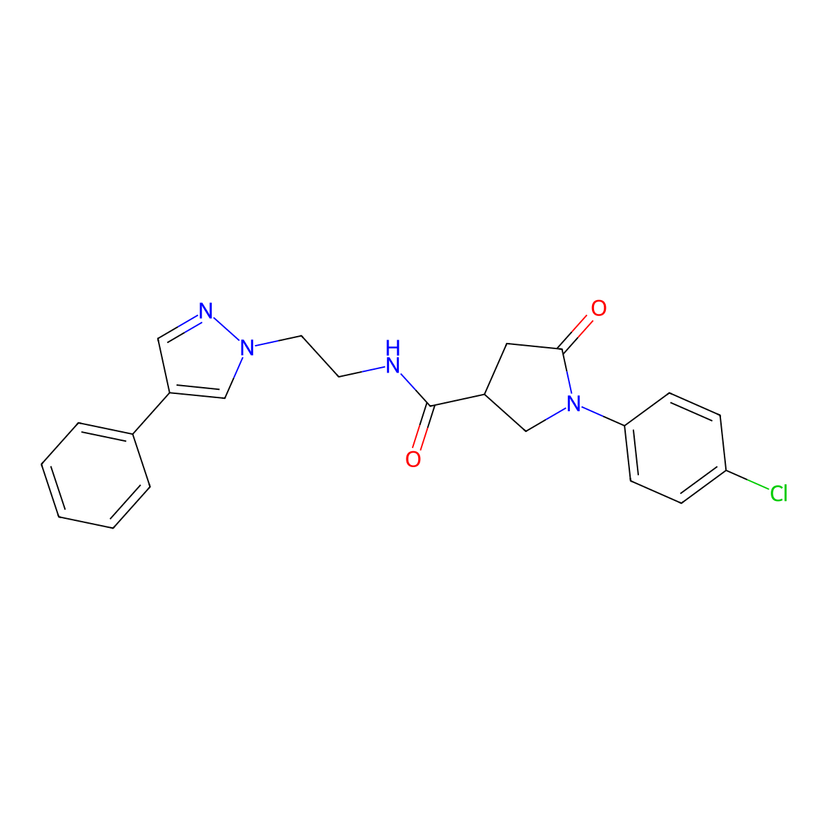 1-(4-chlorophenyl)-5-oxo-N-(2-(4-phenyl-1H-pyrazol-1-yl)ethyl)pyrrolidine-3-carboxamide molecular structure, CAS 2034512-22-4