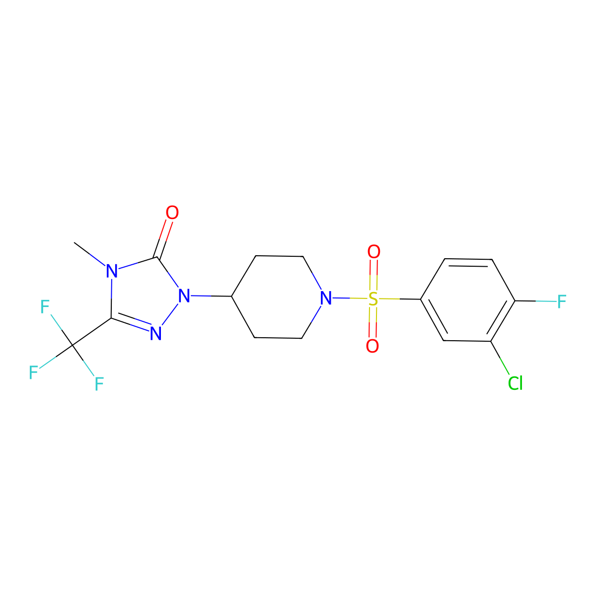 1-(1-((3-chloro-4-fluorophenyl)sulfonyl)piperidin-4-yl)-4-methyl-3-(trifluoromethyl)-1H-1,2,4-triazol-5(4H)-one molecular structure, CAS 2034512-26-8