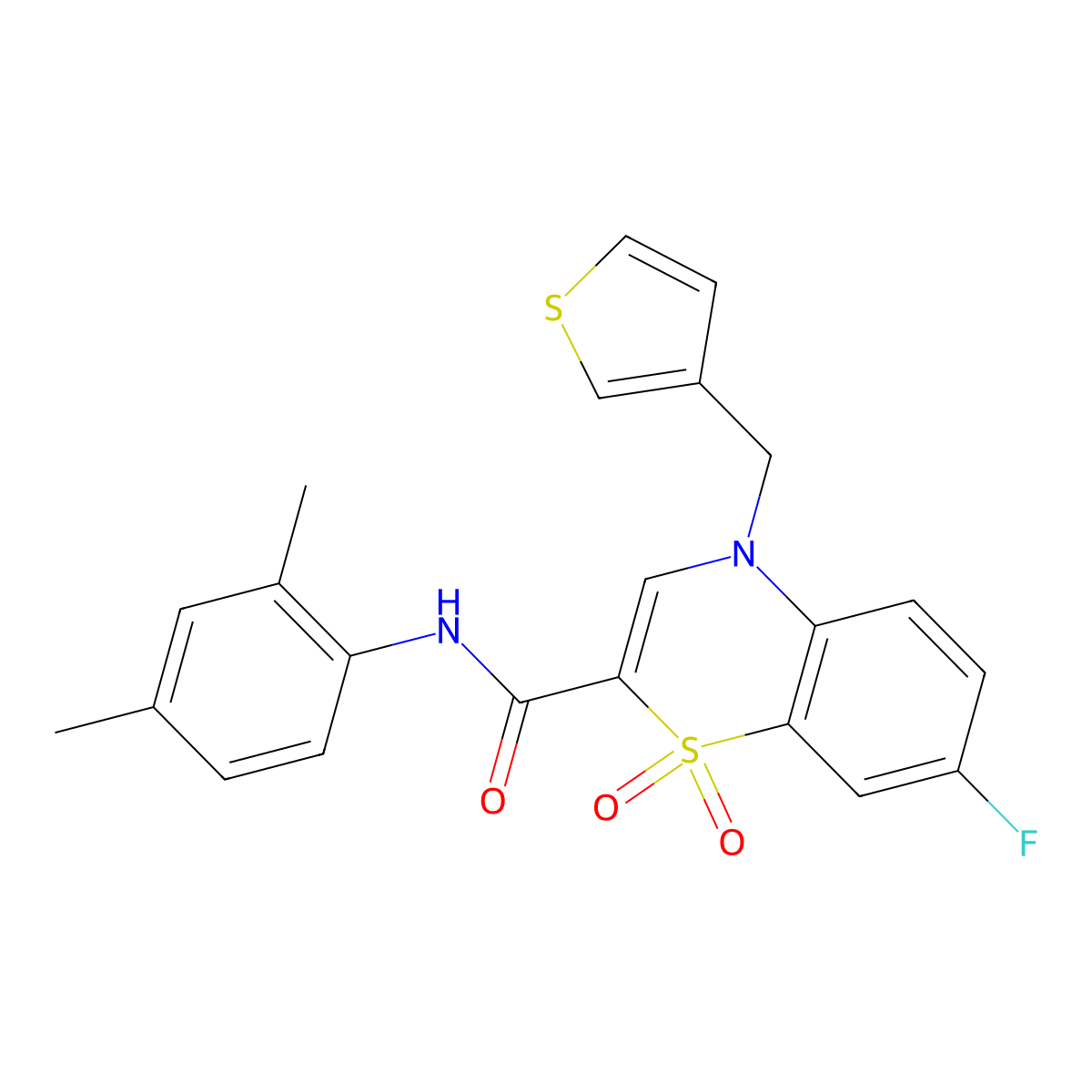 N-(2,4-dimethylphenyl)-7-fluoro-4-(thiophen-3-ylmethyl)-4H-benzo[b][1,4]thiazine-2-carboxamide 1,1-dioxide molecular structure, CAS 2034512-27-9